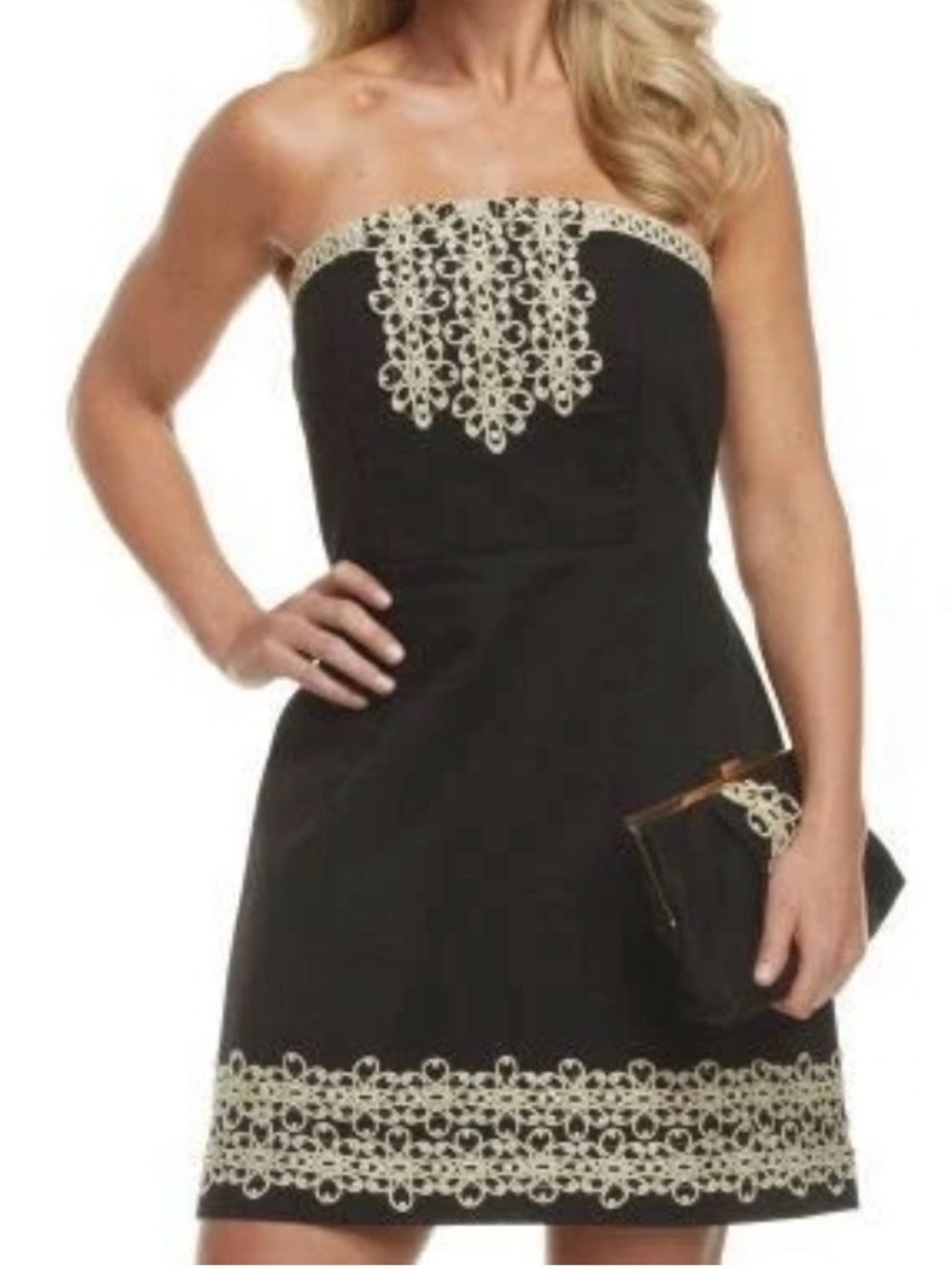 MUD PIE BLAKELY Strapless Black Dress with GOLD Lace Trim